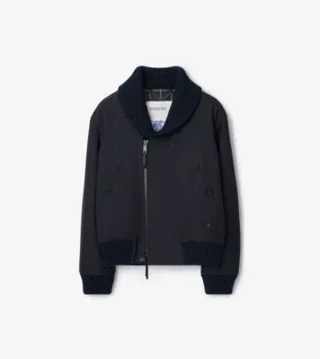 Wool Blend Bomber Jacket in Navy - Men, Nylon