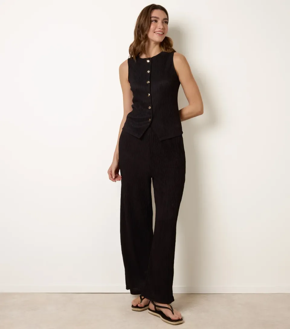 Women's Black Textured Trousers