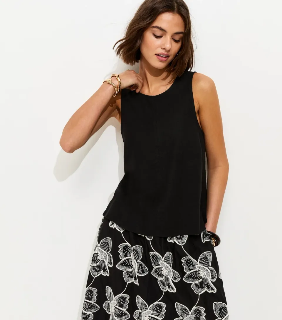 Women's Tall Black Linen Blend Sleeveless Top