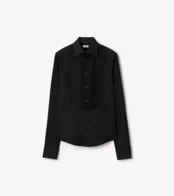 Slim Fit Cotton Tuxedo Shirt in Black