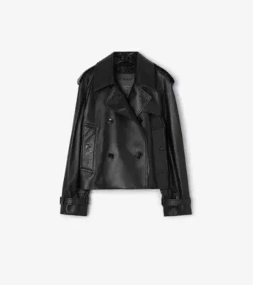 Cropped Leather Mayfair Trench Jacket in Black