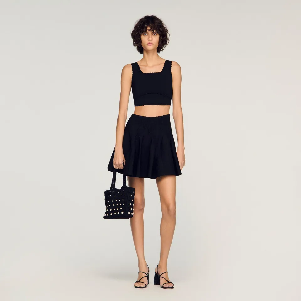 Cropped decorative knit jumper