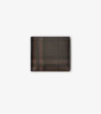 City Check Bifold Coin Wallet in Dark brown