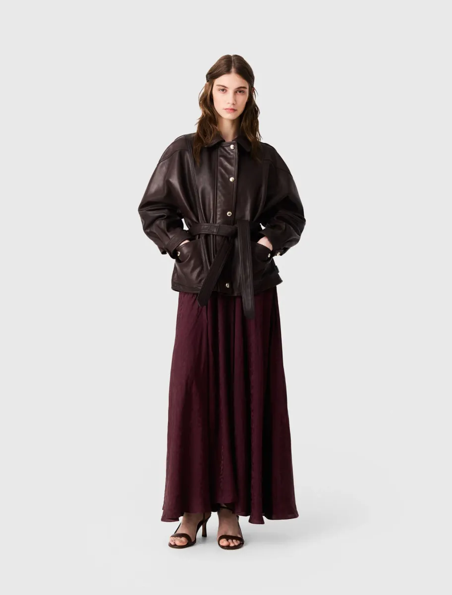 Oversize gold-button leather jacket