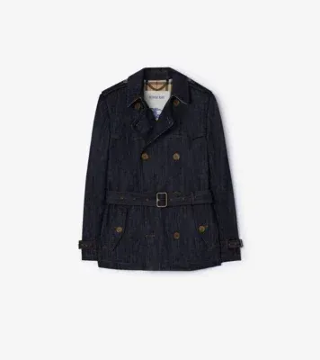 Short Denim Trench Coat in Dark indigo - Men, Cotton