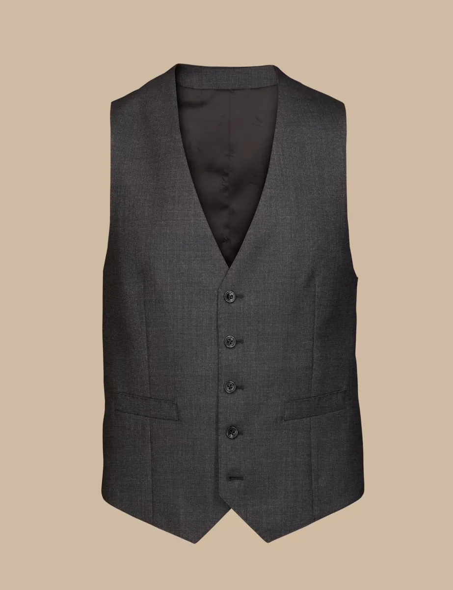 Regular Fit Pure Wool Textured Waistcoat Charcoal