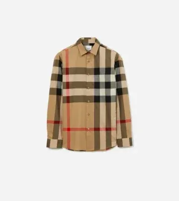 Slim Fit Check Cotton Shirt in Archive beige