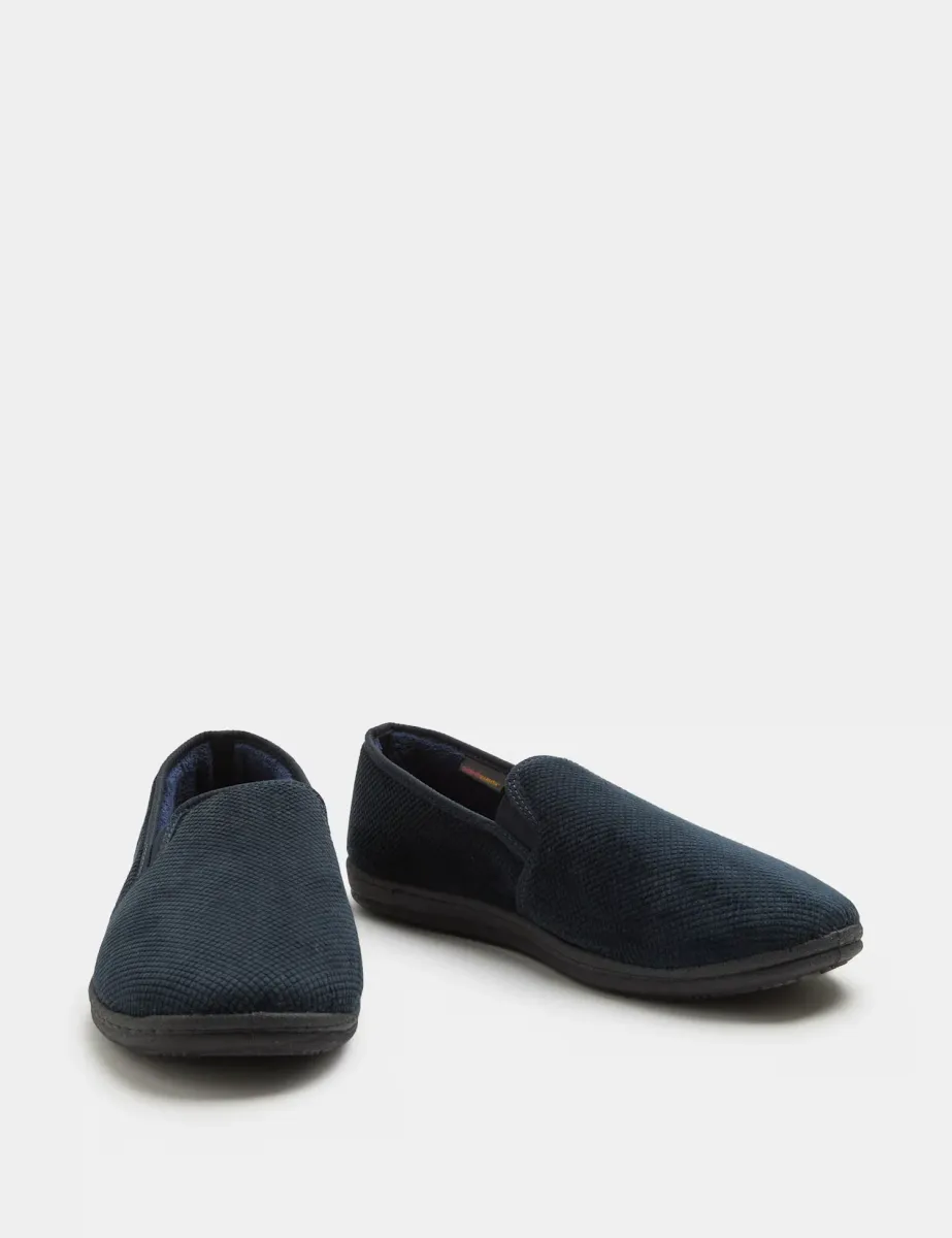 Velour Slippers with Freshfeet Navy