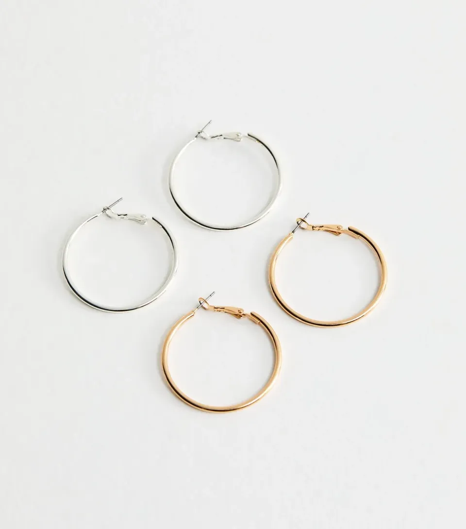 Pack of 2 Gold and Silver Tone 40mm Hoop Earrings
