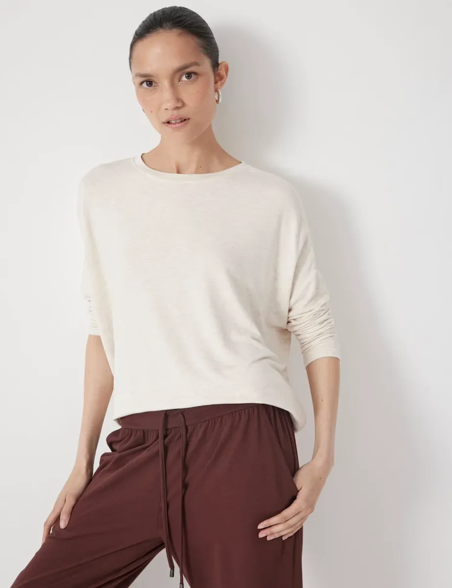 Jersey Wide Batwing Sleeve Top Oatmeal