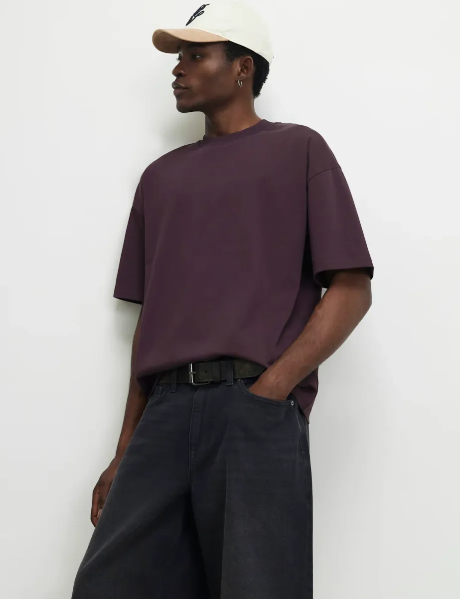 Oversized Pure Cotton Heavy Weight T-Shirt Burgundy