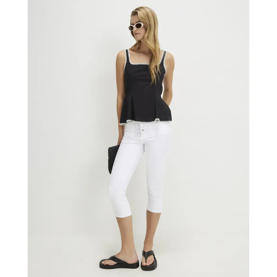 Poplin Whipstitch Trim Peplum Top
