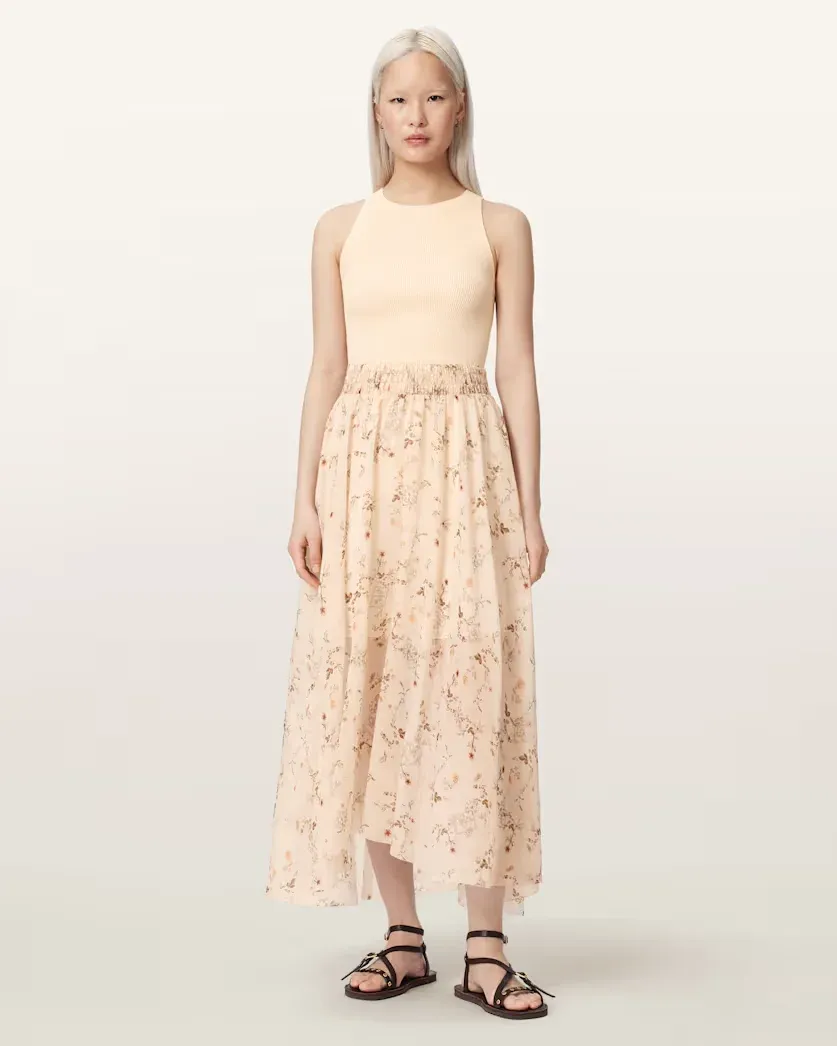 Zenia Sleeveless Knit Woven Midi Dress