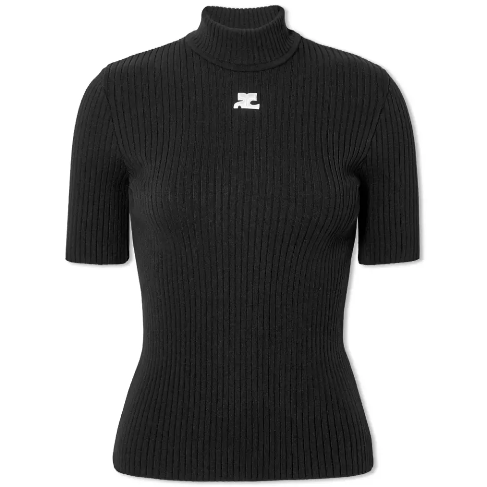 Short Sleeve Rib High Neck Sweater