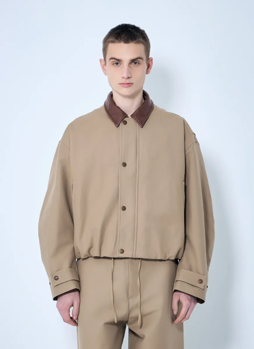 Twill Jacket With Leather Collar