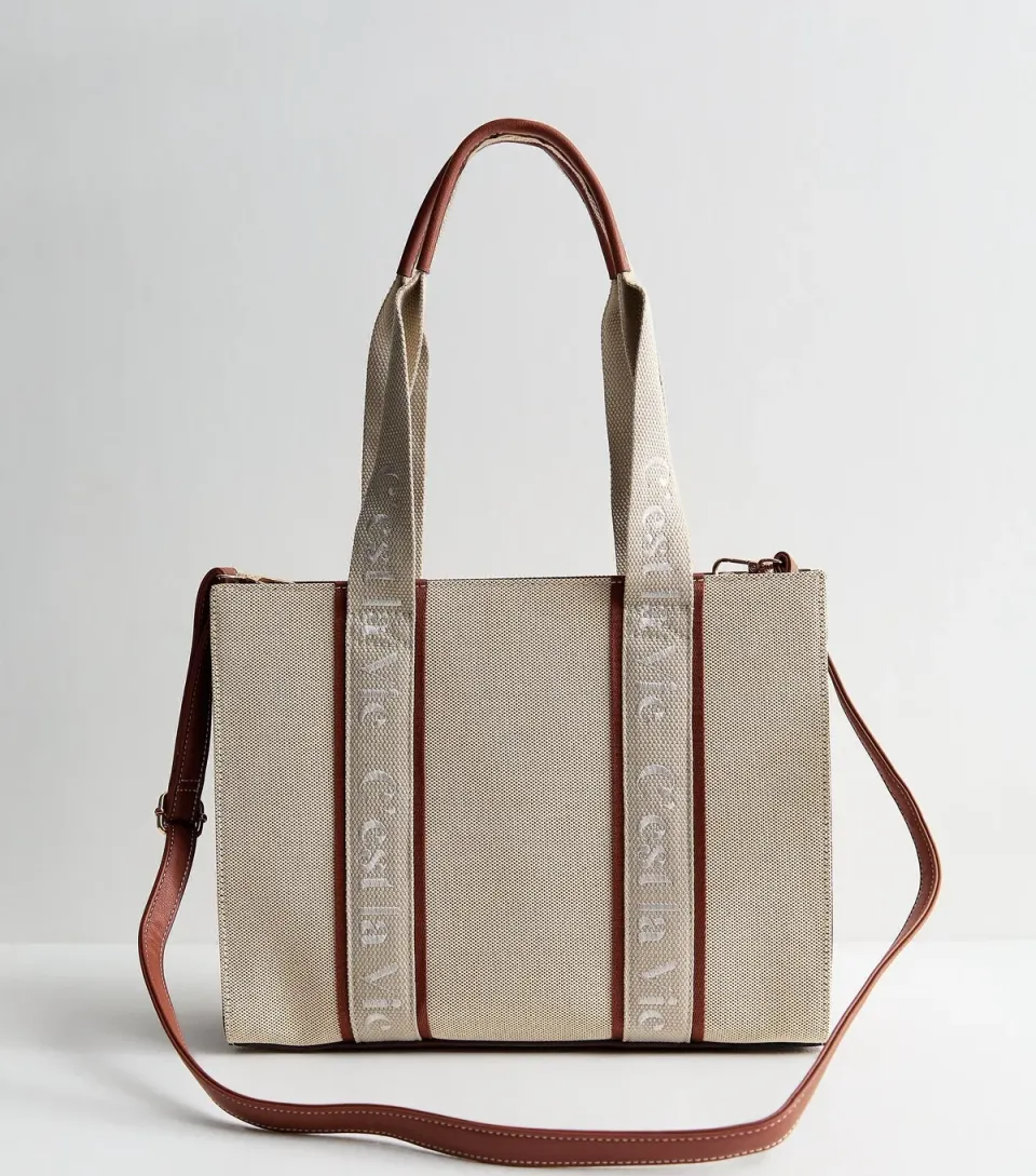 Stone Canvas Logo Strap Boxy Tote Bag