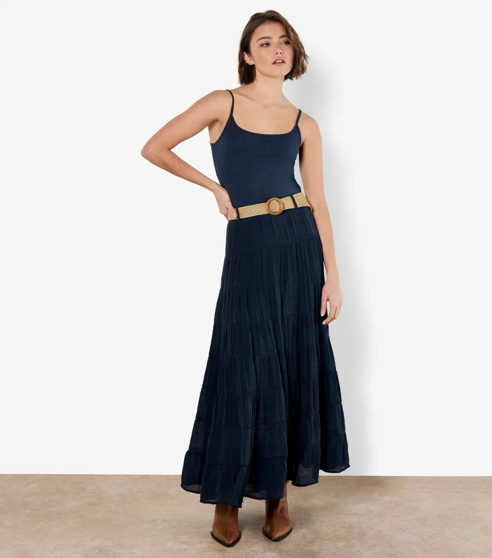 Women's Navy Tiered Shimmer Skirt