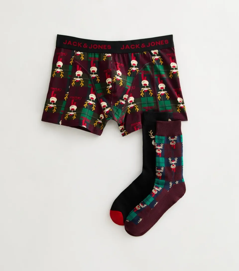 Men's Brown Christmas Socks and Boxers Gift Set