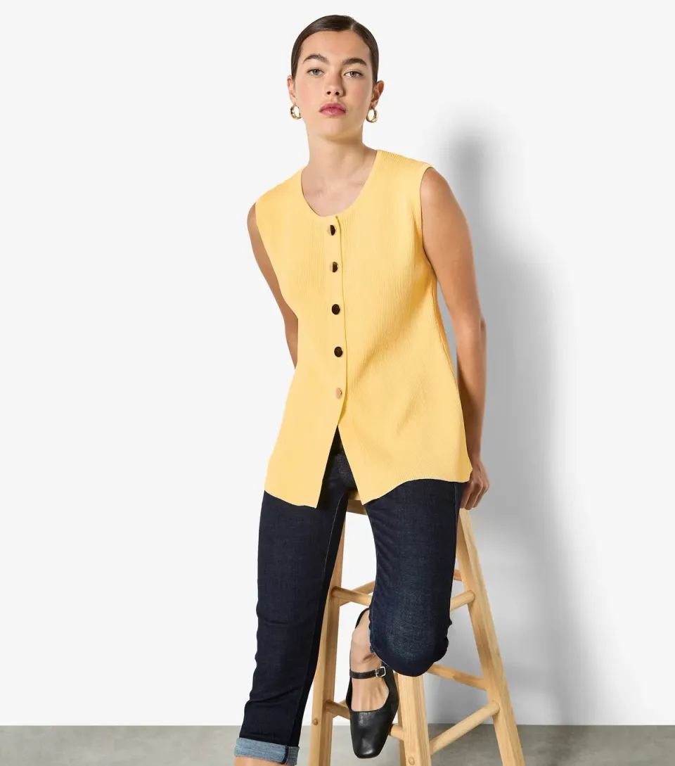 Women's Bright Yellow Press Stud Sleeveless Top