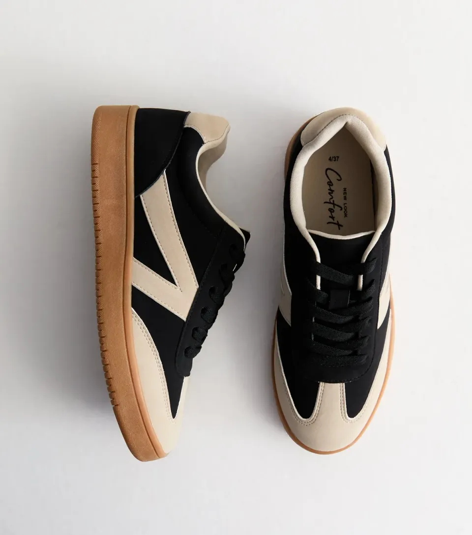 Women's Black Brushed Faux Leather Chunky Sole Trainers Vegan