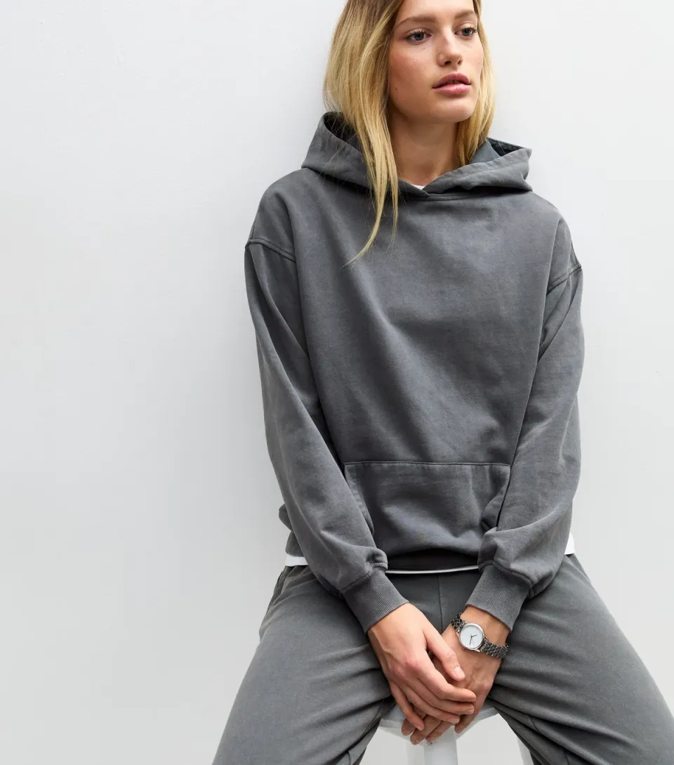 Women's Grey Acid Wash Pullover Hoodie