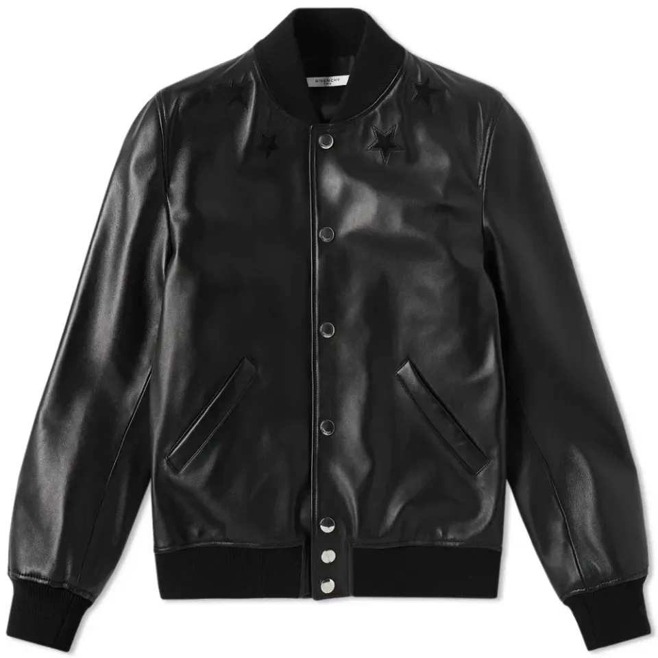 Leather Star Collar Bomber Jacket
