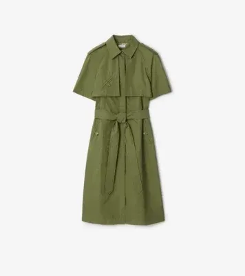 Cotton Poplin Trench Dress in Pasture green