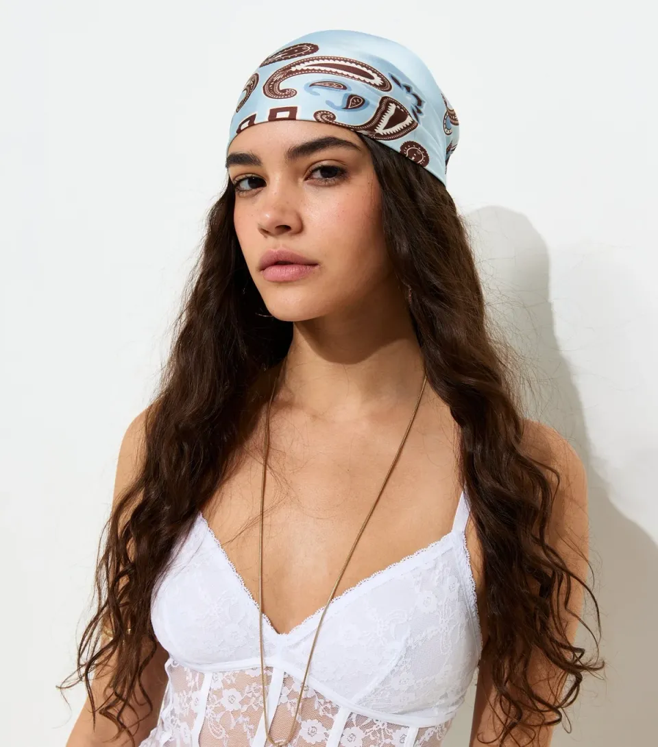 Blue Paisley Print Satin Scarf