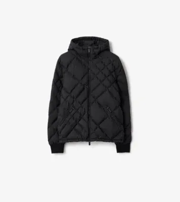 Check-stitch Nylon Doversgreen Puffer Jacket in Black