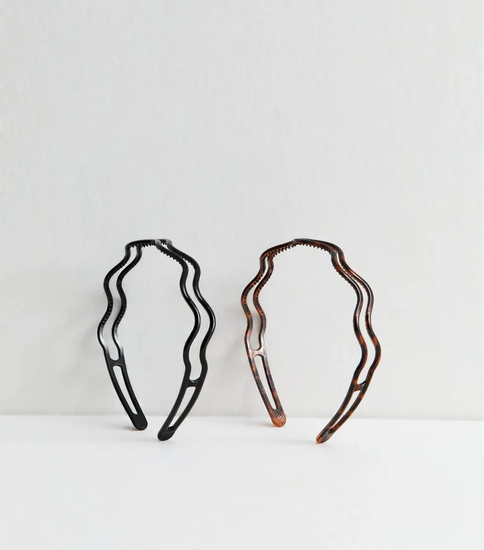 Black Pack Of 2 Wavy Headbands