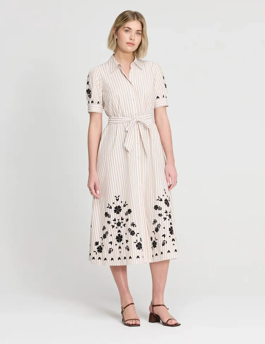 Pure Cotton Striped Midi Shirt Dress Natural Mix