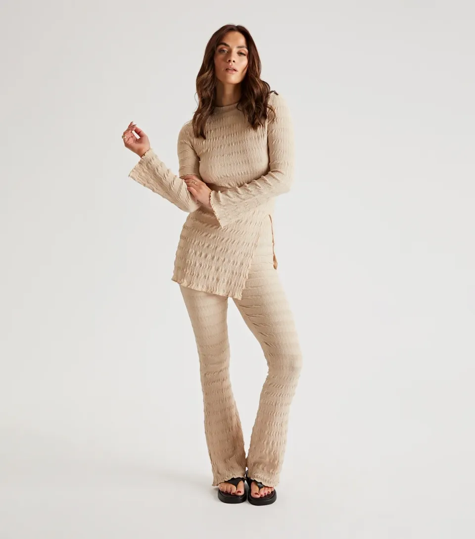 Women's Stone Textured Flared Trousers and Top Set