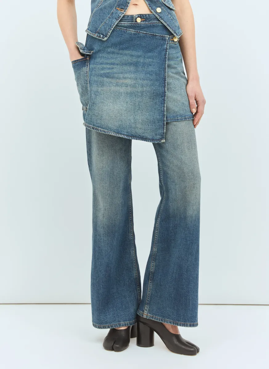 Heavy Washed Flared Skirt Jeans