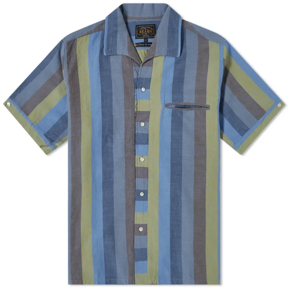Short Sleeve Italian Collar Stripe Shirt