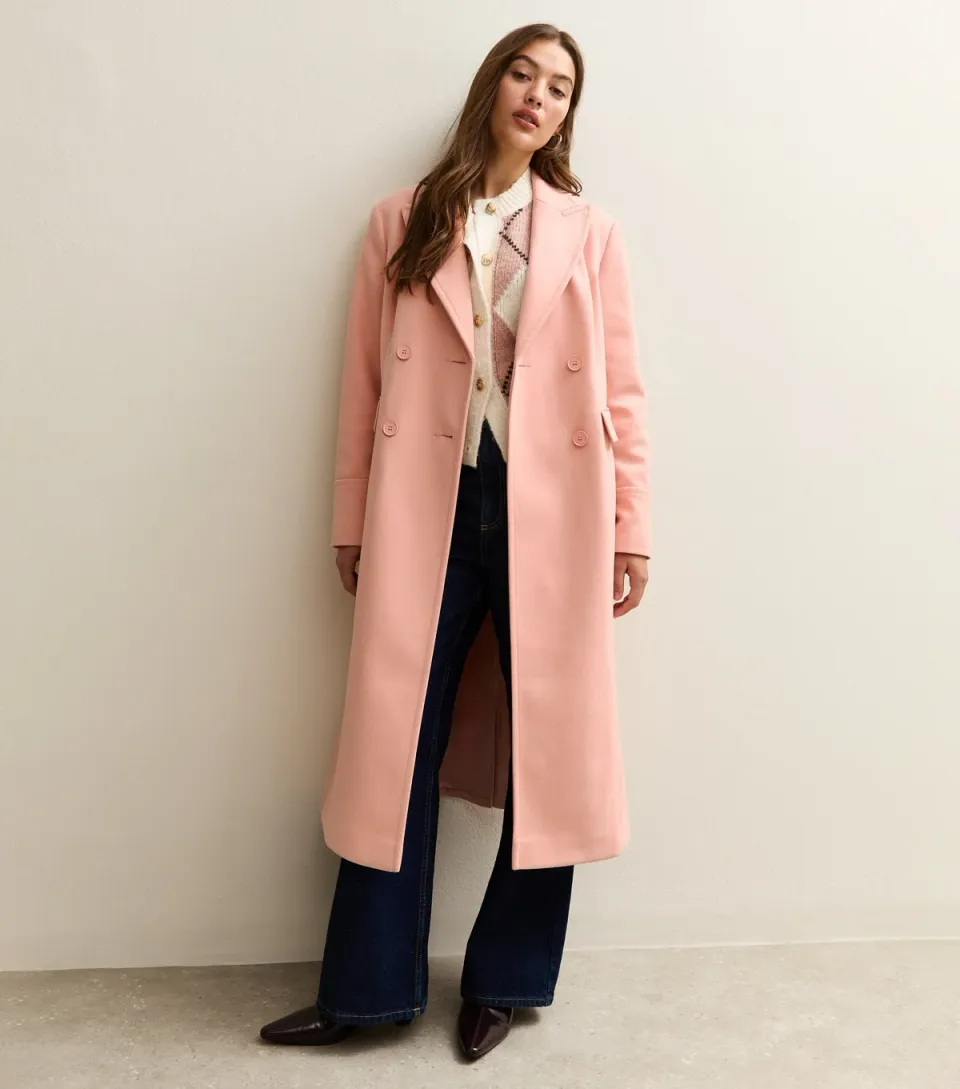 Women's Pale Pink Double Breasted Midi Coat