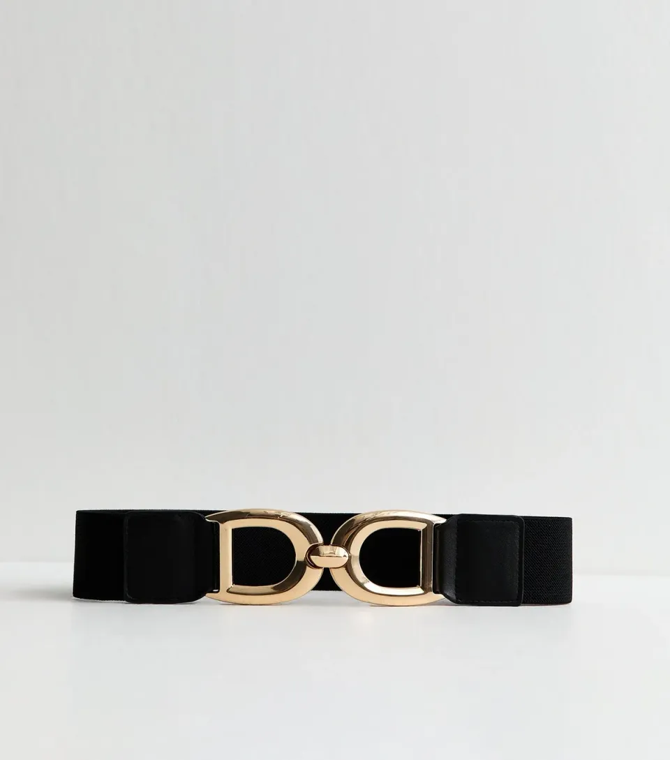 Black Stretchy Double Buckle Waist Belt