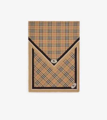 Check Knight Stamp Silk Scarf in Sand beige