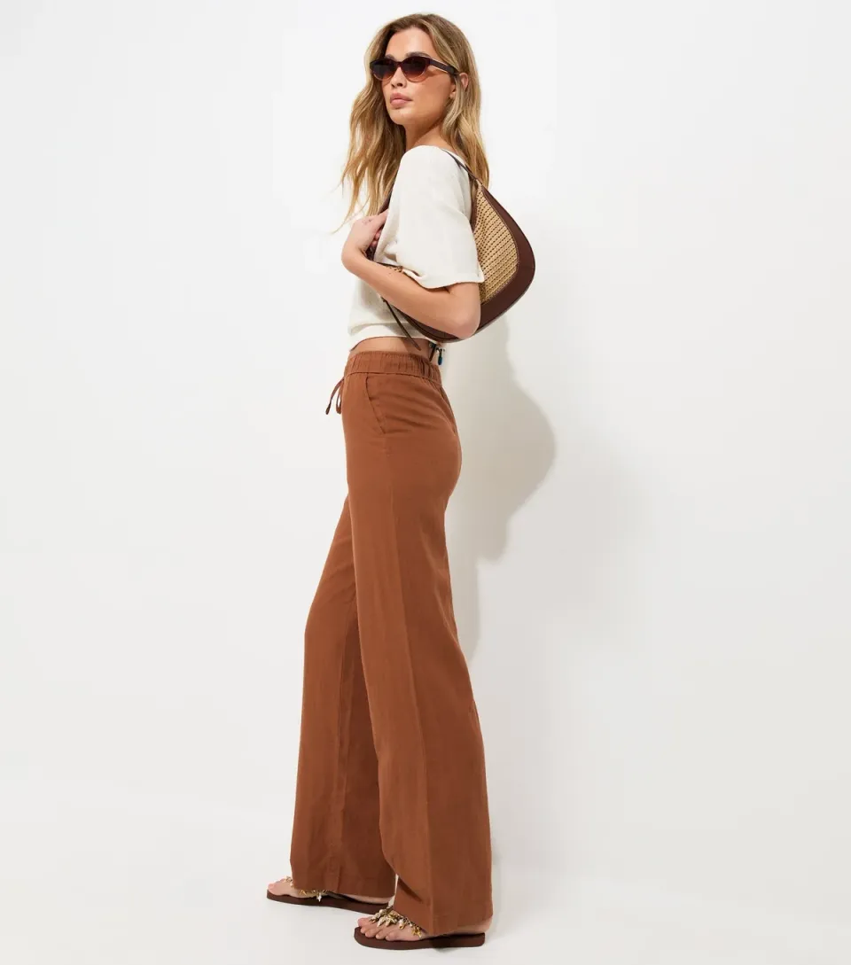 Women's Tall Rust Linen Rich Wide Leg Trousers