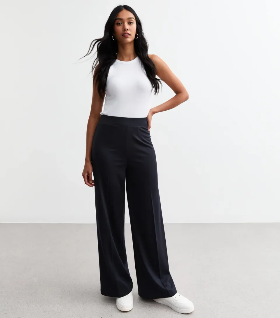 Women's Navy Wide Leg Jersey Trousers