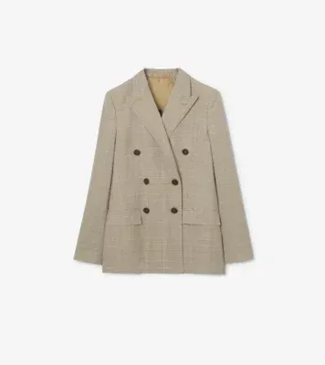 Check Wool Tailored Jacket in Cloudy white/mountain green