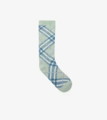 Check Cotton Blend Socks in Seafoam green