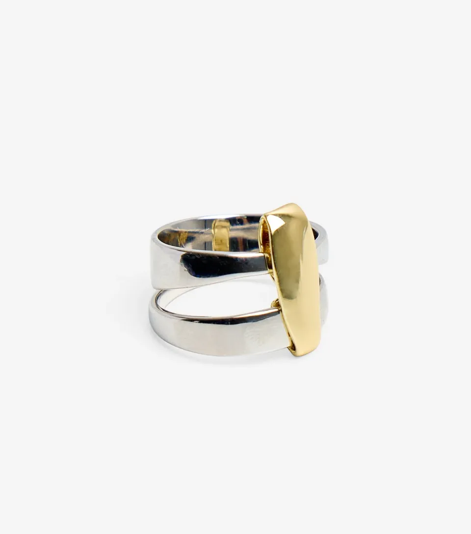 Silver and Gold Tone Abstract Ring