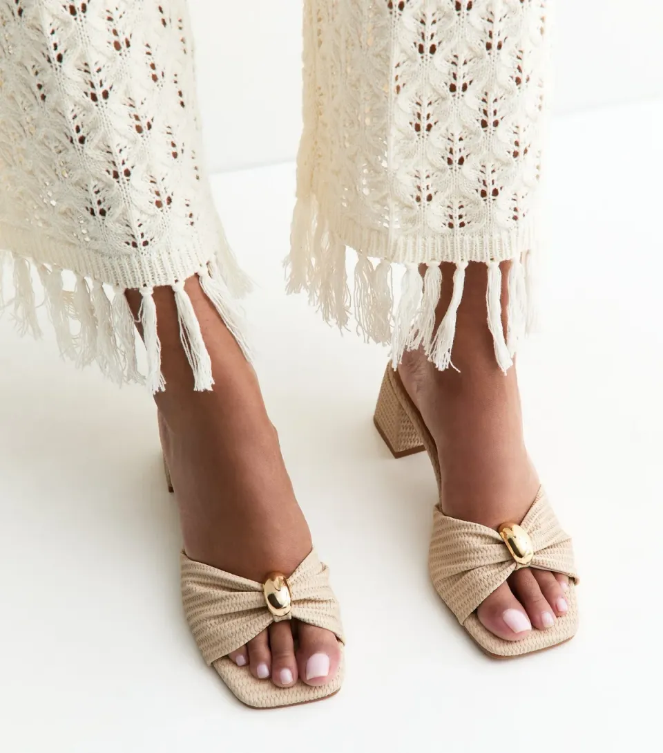 Women's Off White Woven Metal Trim Mules Vegan