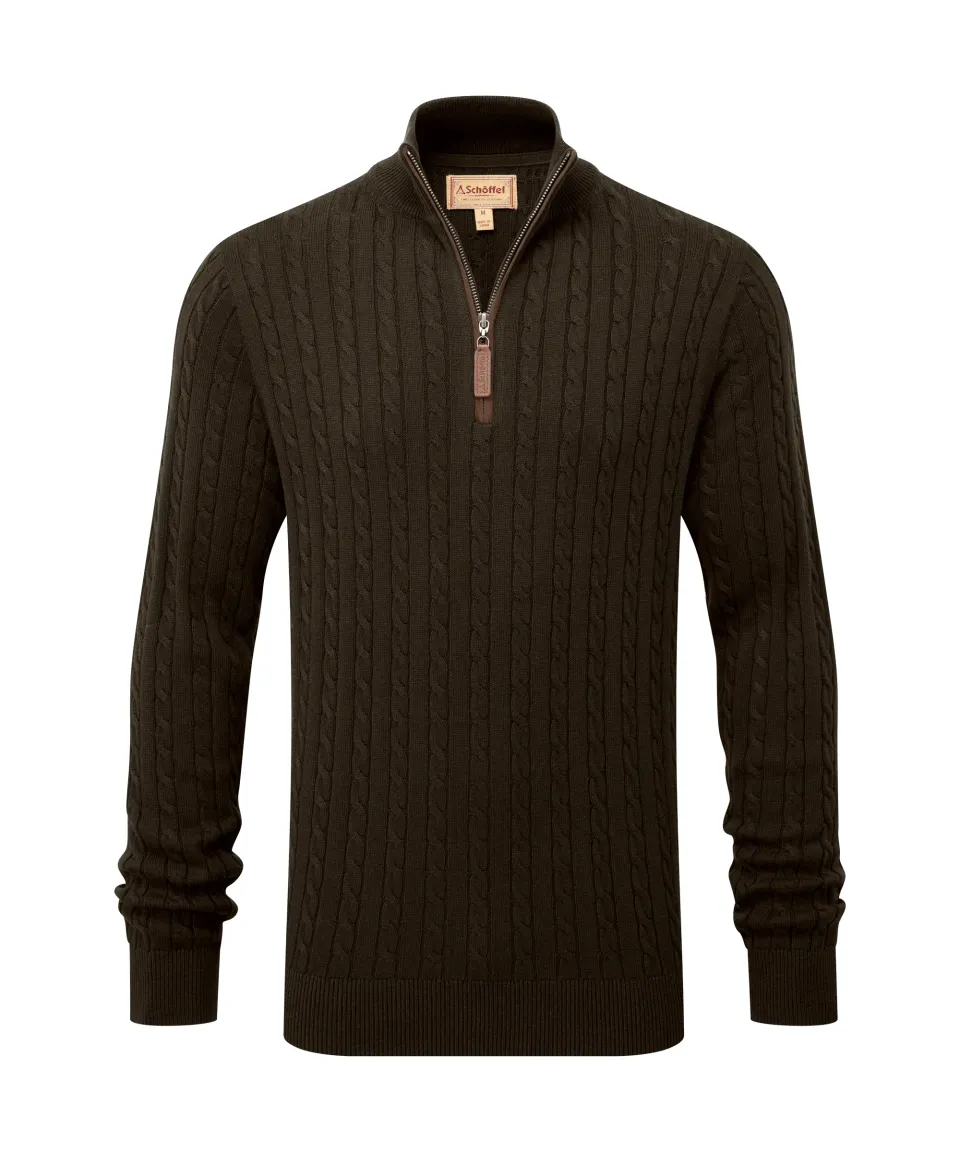 Calton Cotton Cashmere Cable Quarter Zip Jumper - Loden Green