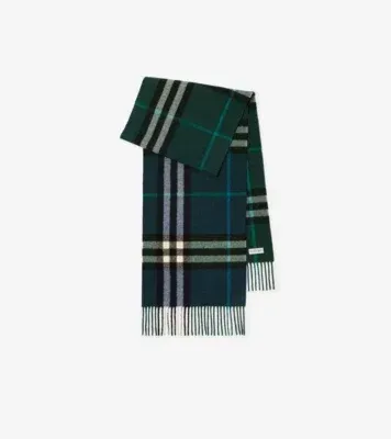 Gradient Check Cashmere Scarf in Ink blue