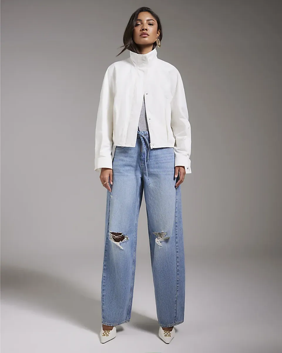 Ripped Drawstring Balloon Leg Jeans
