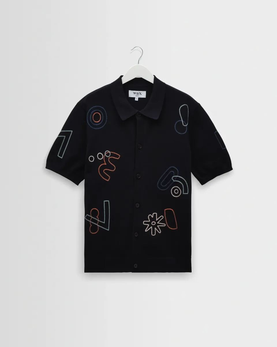 Tellaro - Navy and Multicolour Shapes Embroidered Shirt