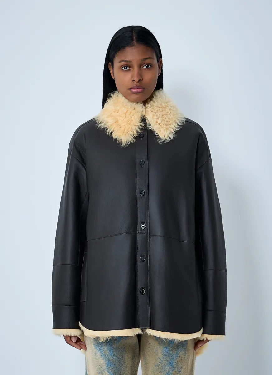 Shearling-Collar Leather Jacket
