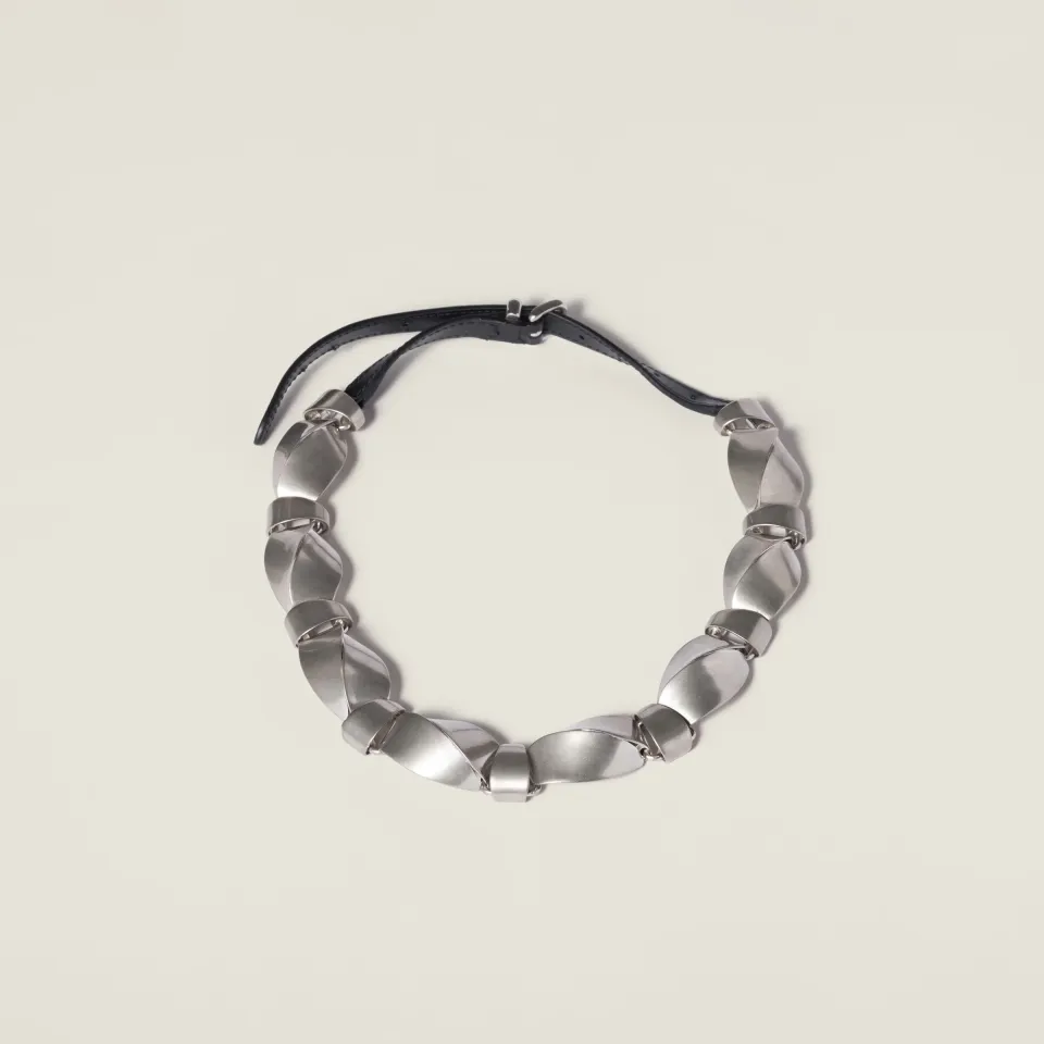 Metal and leather necklace