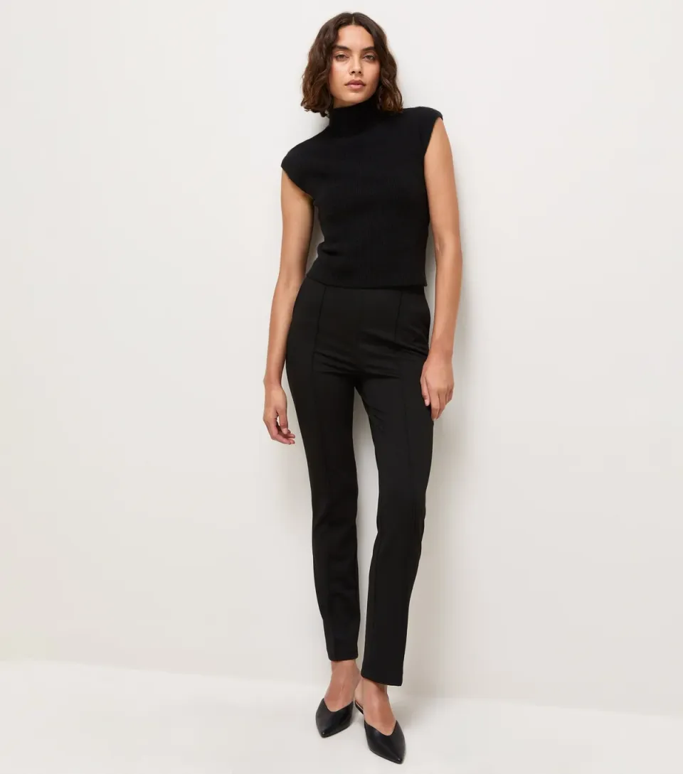 Women's Tall Black Jersey Twill Slim Leg Trousers